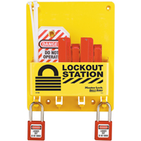 Compact Lockout Station, Thermoplastic Padlocks, 4 Padlock Capacity, Padlocks Included Auto-Cam