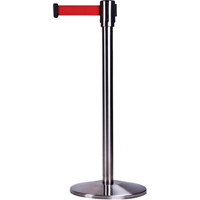 Free-Standing Crowd Control Barrier, Steel, 35" H, Red Tape, 7' Tape Length Auto-Cam