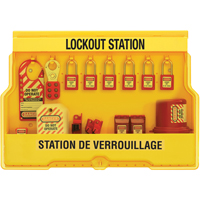 Electrical Focus Lockout Stations, Thermoplastic Padlocks, 16 Padlock Capacity, Padlocks Included Auto-Cam