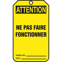 Lockout Tags, Cardstock, 3-1/8" W x 5-7/8" H, French Auto-Cam