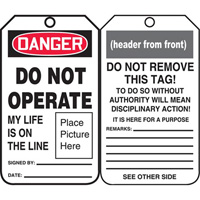 Safety Tags, Plastic, 3-3/8" W x 5-3/4" H, English Auto-Cam
