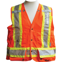 Surveyor Safety Vest, High Visibility Orange, Medium, Polyester Auto-Cam