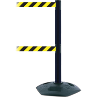 Dual Line Heavy Duty Post, Plastic, 38" H, Black/Yellow Tape, 7.5' Tape Length Auto-Cam