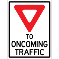 "Yield to Oncoming Traffic" Roll-Up Sign Traffic Sign, 36" x 48", Vinyl, English with Pictogram Auto-Cam