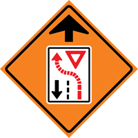 Yield Ahead Roll-Up Traffic Sign, 29-1/2" x 29-1/2", Vinyl, Pictogram Auto-Cam