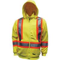 Safety Fleece Hoodie, Polyester, Small, High Visibility Lime-Yellow Auto-Cam