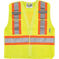 Traffic Safety Vest, High Visibility Lime-Yellow, Medium/Small, Polyester Auto-Cam