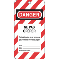 Lockout Tags, Plastic, 3" W x 5-3/4" H, French Auto-Cam