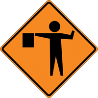 Tilt-Adjust Flagman Ahead Roll-Up Construction Sign, 36" x 36", Vinyl, Pictogram Auto-Cam