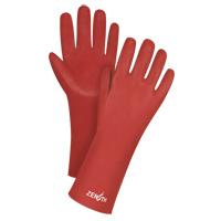 Red Smooth-Finish Chemical-Resistant Gloves, Size 9, 14" L, PVC, Interlock Inner Lining, 47-mil Auto-Cam