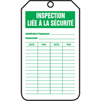 &eacute;tiquettes de s&eacute;curit&eacute; d'inspection et de contr&ocirc;le de l'&eacute;tat de l'&eacute;quipement, Papier cartonn&eacute;, 3-1/8" la x 5-7/8" h, Français Auto-Cam