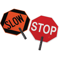 Double-Sided "Stop/Slow" Traffic Control Sign, 18" x 18", Plastic, English with Pictogram Auto-Cam