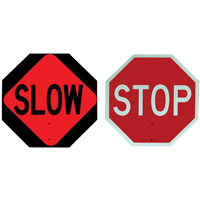 Double-Sided "Stop/Slow" Traffic Control Sign, 18" x 18", Plastic, English with Pictogram Auto-Cam