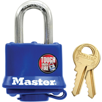 Weather-Resistant Padlock, Blue, Keyed Different, Laminated Steel, 1-9/16" Width Auto-Cam