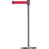 Slimline TensaBarrier&reg; Barrier Post, Steel, 38" H, Red Tape, 7.5' Tape Length Auto-Cam