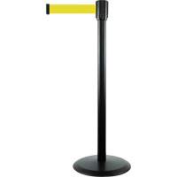 Slimline TensaBarrier&reg; Barrier Post, Steel, 38" H, Yellow Tape, 7.5' Tape Length Auto-Cam