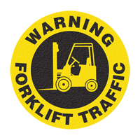 "Warning Forklift Traffic" Floor Sign, Adhesive, English with Pictogram Auto-Cam