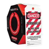 Tags By-The-Roll Lockout Tags, Plastic, 3" W x 6-1/4" H, French Auto-Cam