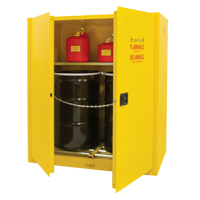 Vertical Drum Storage Cabinet, 110 US gal. Cap., 2 Drums, Yellow Auto-Cam