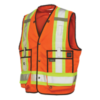 Surveyor Safety Vest, High Visibility Orange, Large, Polyester Auto-Cam