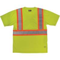 Short-Sleeved Safety T-Shirt with Pocket, Polyester, Large, High Visibility Lime-Yellow Auto-Cam