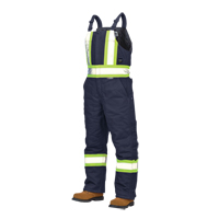 Duck Lined Safety Overalls, Cotton, Large, Navy Blue Auto-Cam