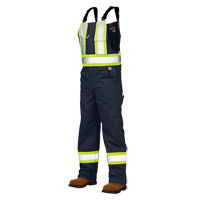 Unlined Safety Overalls, Poly-Cotton, Large, Navy Blue Auto-Cam