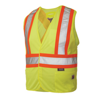 5-Point Tearaway Safety Vest, High Visibility Lime-Yellow, Large/X-Large, Polyester Auto-Cam