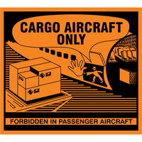 Étiquettes de manutention «Cargo Aircraft Only», 4-3/4" lo x 4-1/4" la, Orange SGQ527 | Auto-Cam