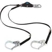 Anti-Corrosion Energy Absorbing Lanyard, 6', Rebar Hook Center, Snap Hook Leg Ends, Polyester Auto-Cam