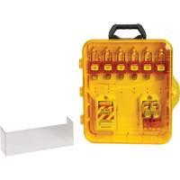 Station de cadenassage avec cadenas de s&eacute;curit&eacute; en nylon utilisant des cl&eacute;s identiques, Cadenas Plastique, Capacit&eacute; de 6, Cadenas Compris Auto-Cam