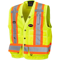 6693 Surveyor's Safety Vest, High Visibility Lime-Yellow, 4X-Large, Polyester Auto-Cam