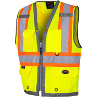 6673 Veste d'arpenteur au dos en maille avec fermeture &agrave; glissi&egrave;re, Jaune lime haute visibilit&eacute;, Petit, Polyester Auto-Cam