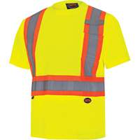 6991 Bird's-Eye Safety Shirt, Polyester, 3X-Large, High Visibility Lime-Yellow Auto-Cam