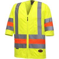 6019 Short-Sleeved Quebec Traffic Control Shirt, Polyester, X-Small, High Visibility Lime-Yellow Auto-Cam