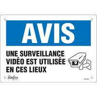 "Surveillance vid&eacute;o" Sign, 7" x 10", Plastic, French with Pictogram Auto-Cam