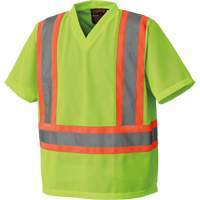 5993P Mesh Safety T-Shirt, Polyester, Small, High Visibility Lime-Yellow Auto-Cam