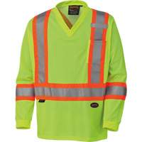 6985 Traffic Micro Mesh Long-Sleeved Safety Shirt, Small, High Visibility Lime-Yellow Auto-Cam