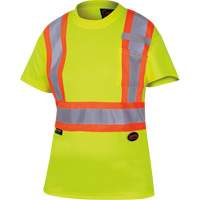 6949 Women's Bird's-Eye Safety T-Shirt, Polyester, X-Small, High Visibility Lime-Yellow Auto-Cam