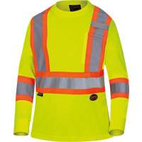 6969 Women's Bird's-Eye Long-Sleeved Safety Shirt, Polyester, X-Small, High Visibility Lime-Yellow Auto-Cam