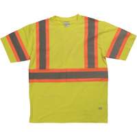 Short Sleeve Safety T-Shirt, Cotton, X-Small, High Visibility Lime-Yellow Auto-Cam
