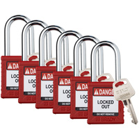 Velocity Lockout Padlocks, Red, Keyed Different, Nylon, 1-1/2" Width Auto-Cam