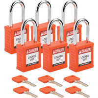 Velocity Lockout Padlocks, Orange, Keyed Different, Nylon, 1-1/2" Width Auto-Cam