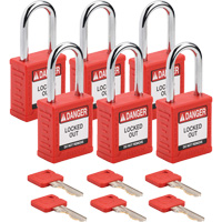Velocity Lockout Padlocks, Red, Keyed Alike, Nylon, 1-1/2" Width Auto-Cam