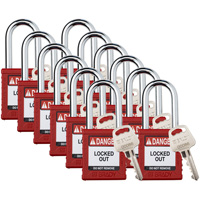 Velocity Lockout Padlocks, Red, Keyed Different, Nylon, 1-1/2" Width Auto-Cam