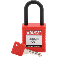 Velocity Safety Lockout Padlock, Red, Keyed Different, Nylon, 1-1/2" Width Auto-Cam