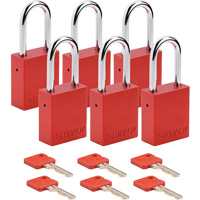 Lockout Padlock, Safety Padlock, Keyed Different, Aluminum, 1-1/2" Width Auto-Cam