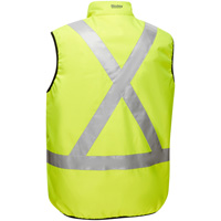 Bisley&reg; X-Back Reversible Puffer Vest, High Visibility Lime-Yellow, Small, Polyester Auto-Cam
