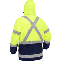 Manteau pour le froid extr&ecirc;me avec bas bleu marin et X au dos Bisley, Polyester, Jaune lime haute visibilit&eacute;, Petit Auto-Cam
