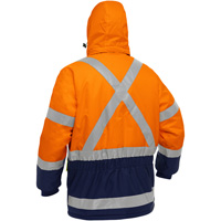 Manteau pour le froid extr&ecirc;me avec bas bleu marin et X au dos Bisley, Polyester, Orange haute visibilit&eacute;, Petit Auto-Cam